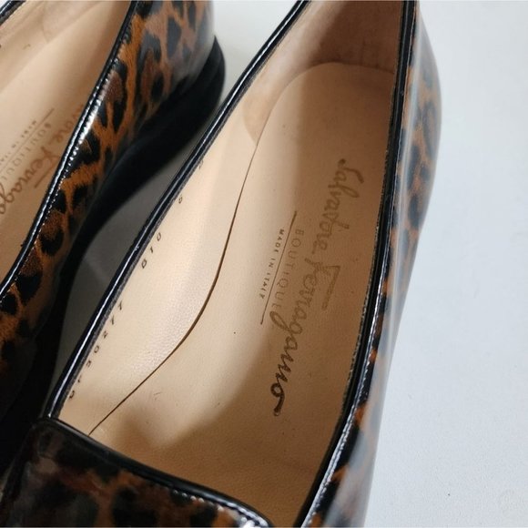 *SOLD* SALVATORE FERRAGAMO | Animal print loafers patent leather brown sz 6B - Picture 2 of 7